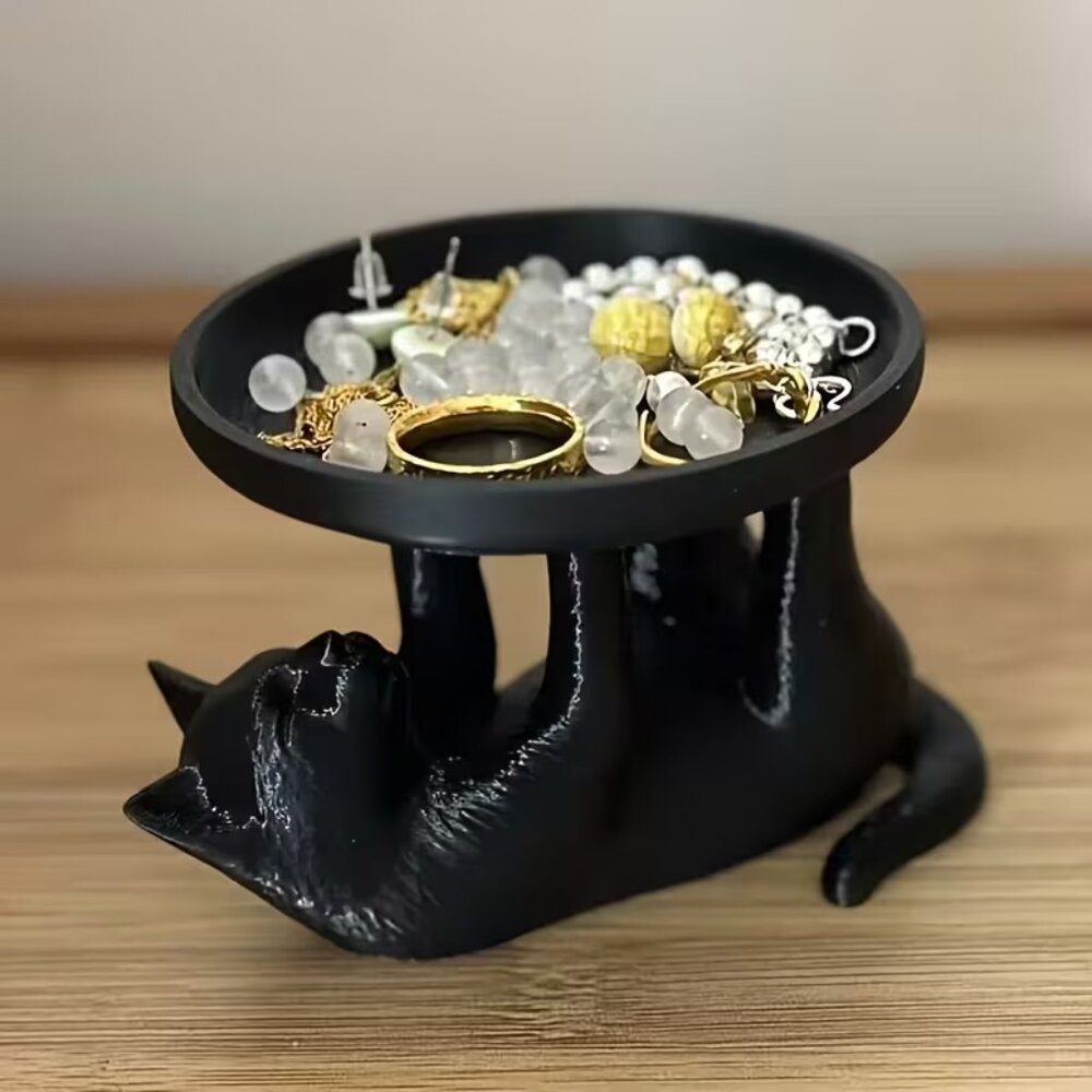 Cute Kitten-Shaped Jewelry Tray with Paw Print Lid - NEW 2.5 in L x 4.33 in W